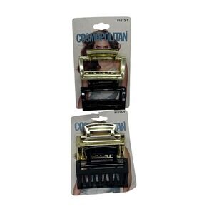 Vintage Cosmopolitan 2001 Hair Claw Clips‎ Gold Black Rectangular 2-Pack 91213-T